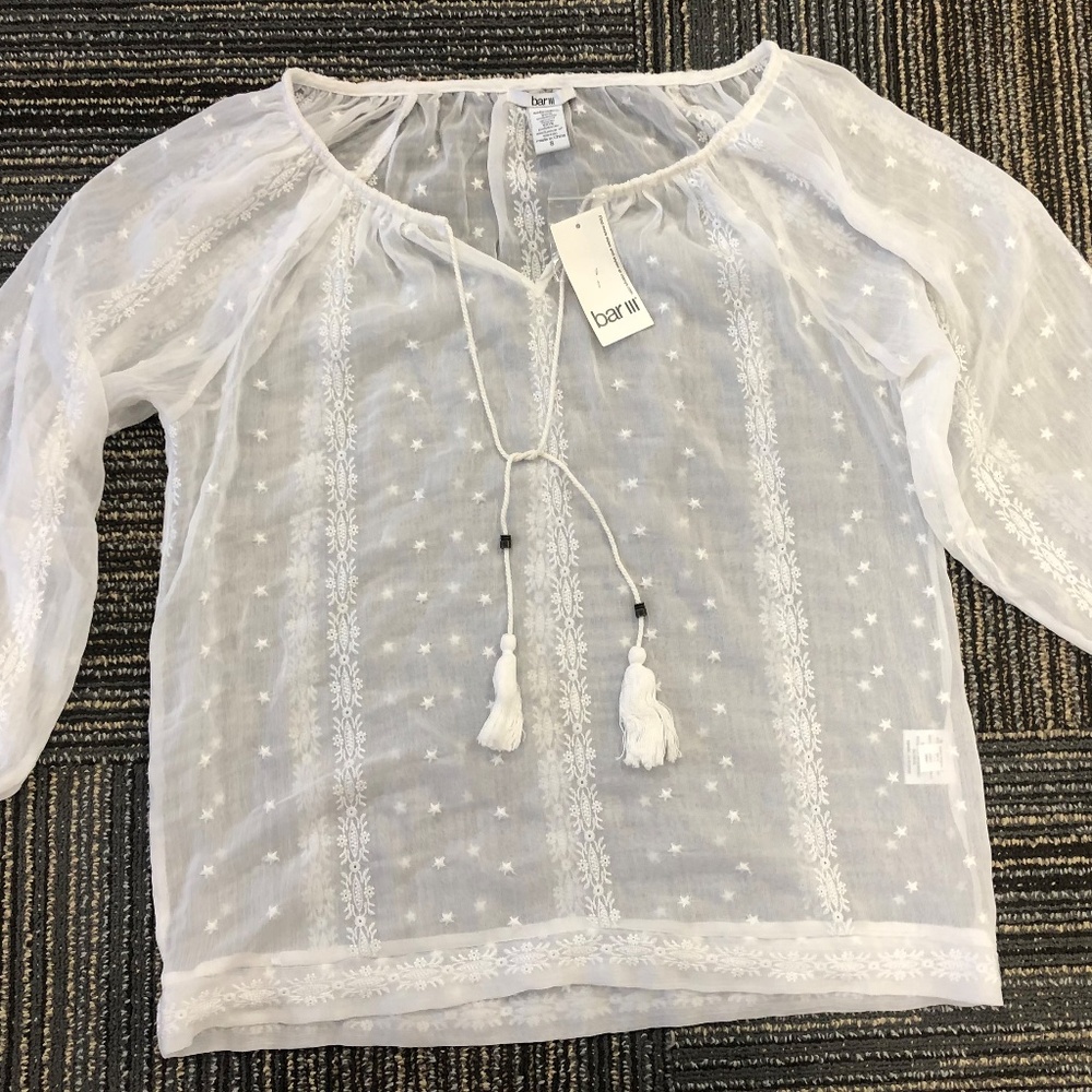 Bar III White Embroidered Top